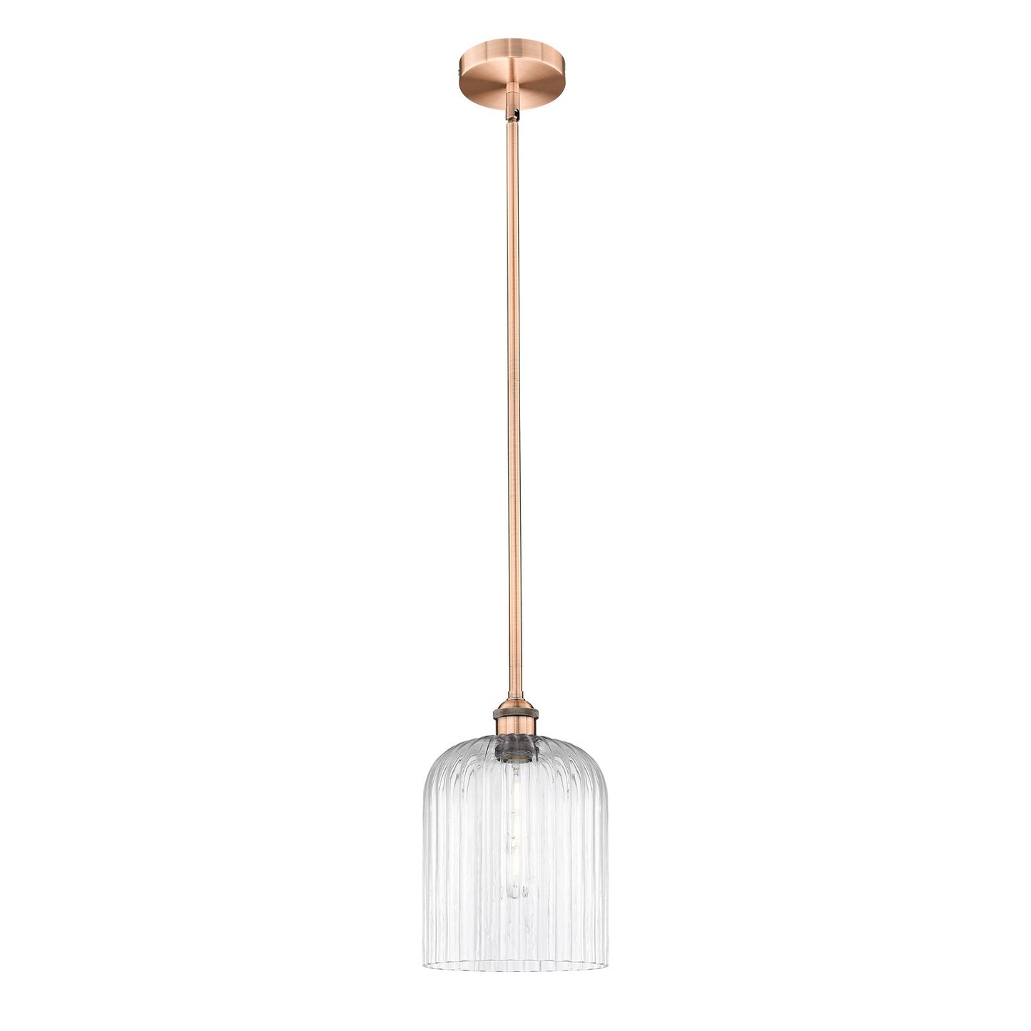 Innovations Bridal Veil 5in 1-Light Mini Pendant | Art Nouveau Antique Copper Steel and Clear Ribbed Glass | Kitchen Island & | Model 616-1S-AC-G559-8CL