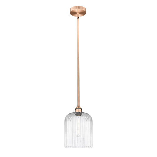 Innovations Bridal Veil 5in 1-Light Mini Pendant | Art Nouveau Antique Copper Steel and Clear Ribbed Glass | Kitchen Island & | Model 616-1S-AC-G559-8CL