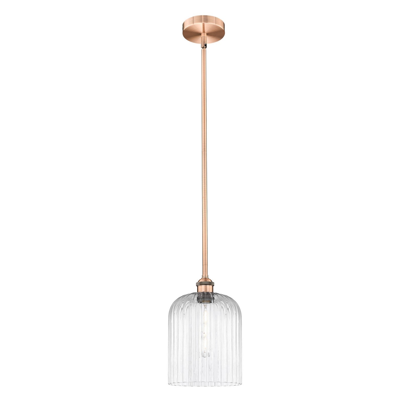 Innovations Bridal Veil 5in 1-Light Mini Pendant | Art Nouveau Antique Copper Steel and Clear Ribbed Glass | Kitchen Island & | Model 616-1S-AC-G559-8CL