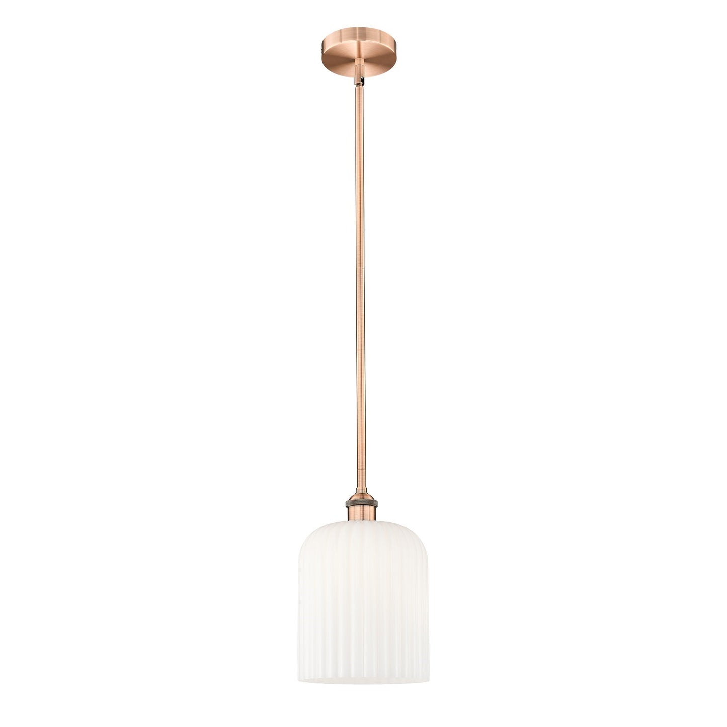 Innovations Bridal Veil 5in 1-Light Mini Pendant | Art Nouveau Antique Copper Steel and Gloss White Ribbed Glass | Kitchen | Model 616-1S-AC-G559-8GWH