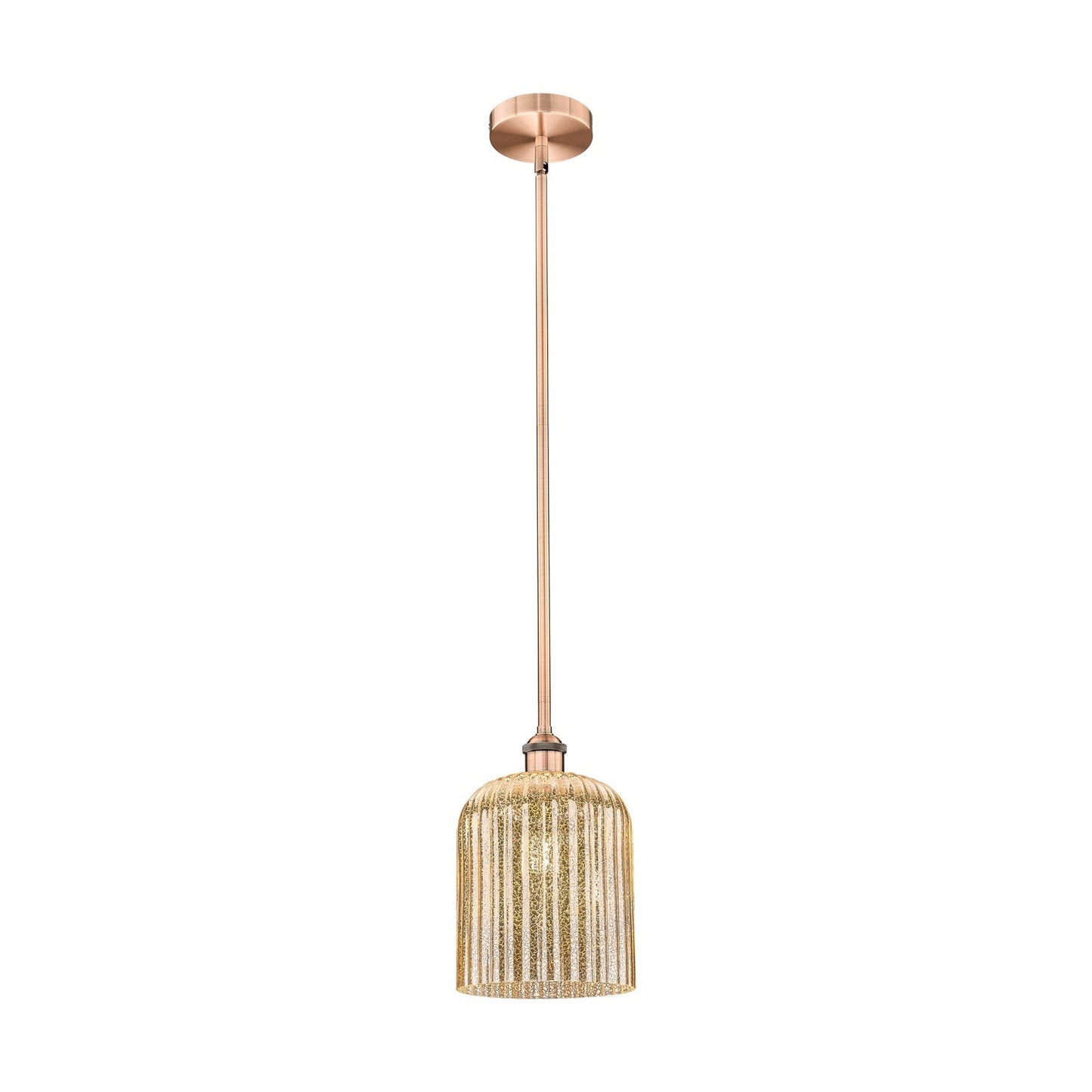 Innovations Bridal Veil 5in 1-Light Mini Pendant | Art Nouveau Antique Copper Steel and Mercury Ribbed Glass | Kitchen Island & | Model 616-1S-AC-G559-8ME