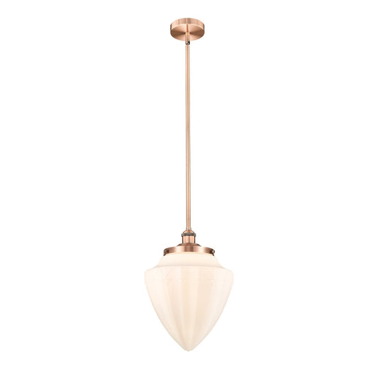 Innovations Bridgeton 12in 1-Light Mini Pendant | Traditional Antique Copper Steel and Matte White Frosted Glass | Kitchen | Model 616-1S-AC-G661-12