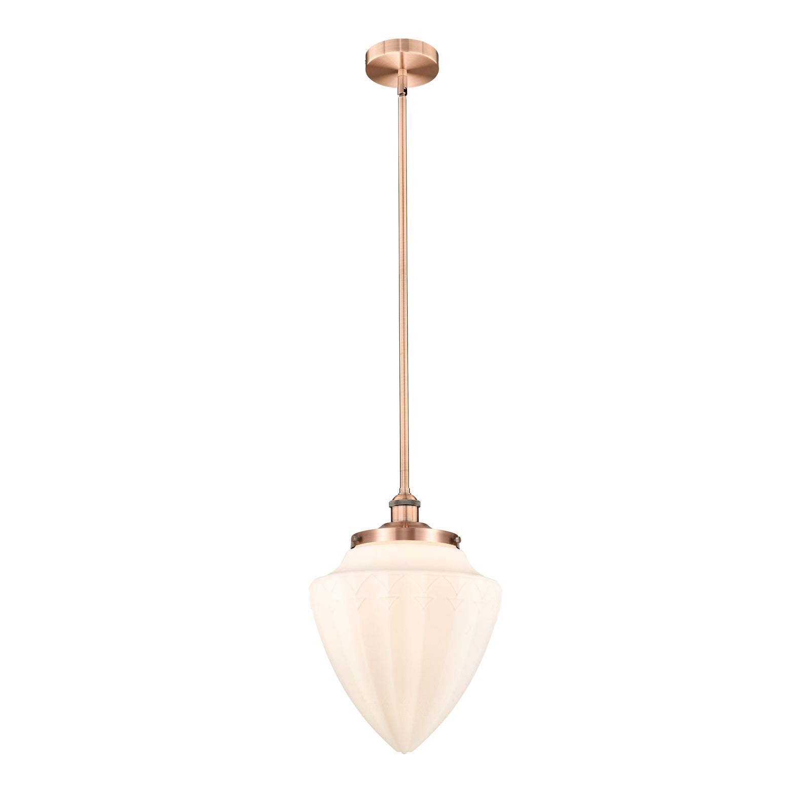 Innovations Bridgeton 12in 1-Light Mini Pendant | Traditional Antique Copper Steel and Matte White Frosted Glass | Kitchen | Model 616-1S-AC-G661-12