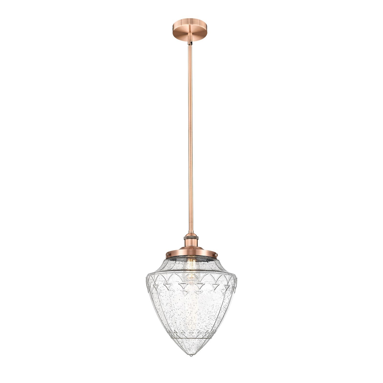 Innovations Bridgeton 12in 1-Light Mini Pendant | Traditional Antique Copper Steel and Seedy Glass | Kitchen Island & Dining | Model 616-1S-AC-G664-12