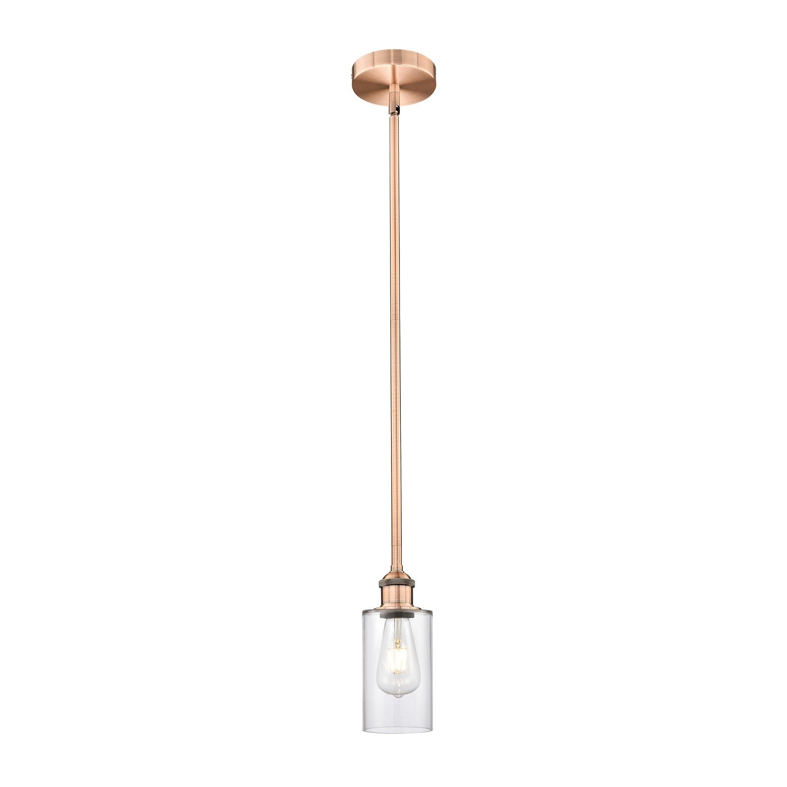 Innovations Clymer 4in 1-Light Mini Pendant | Art Nouveau Antique Copper Steel and Clear Glass | Kitchen Island & Dining Room | Model 616-1S-AC-G802