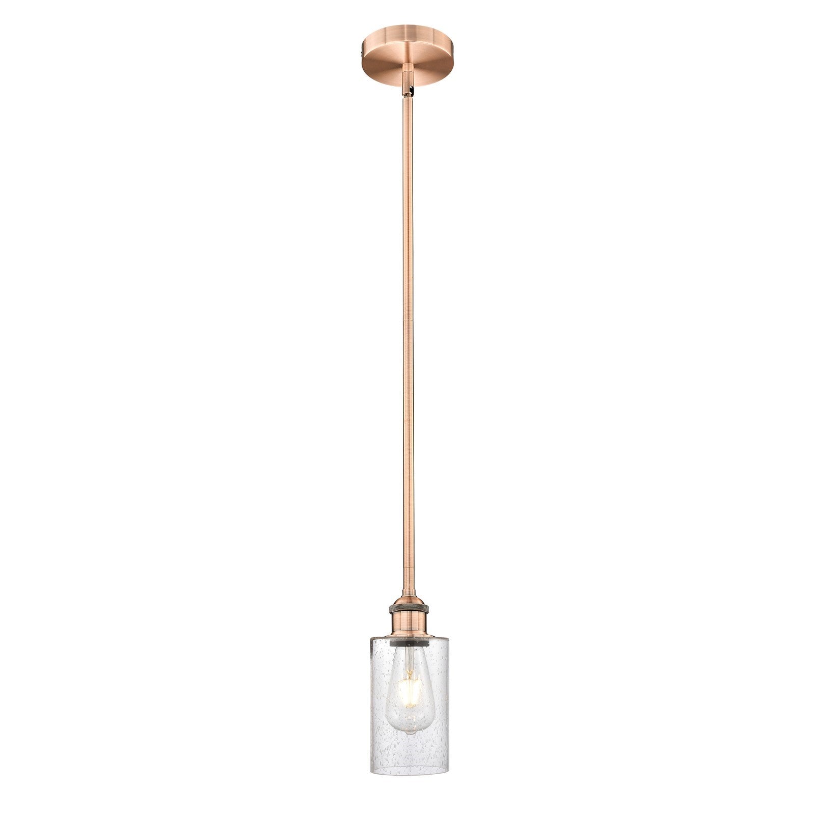 Innovations Clymer 1-Light Mini Pendant | Art Nouveau Antique Copper Steel and Seedy Glass | Kitchen Island & Dining Room | 3.88 x | Model 616-1S-AC-G804