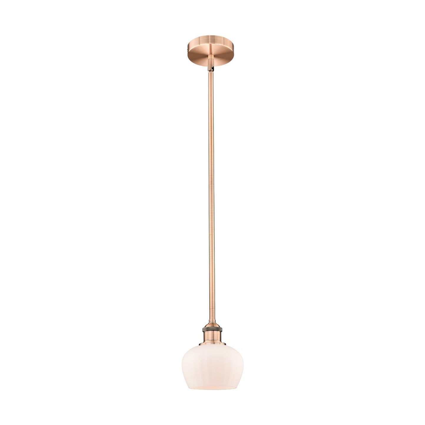 Innovations Fenton 1-Light Mini Pendant | Art Nouveau Industrial Antique Copper Steel and Matte White Ribbed Glass | Kitchen | Model 616-1S-AC-G91-LED