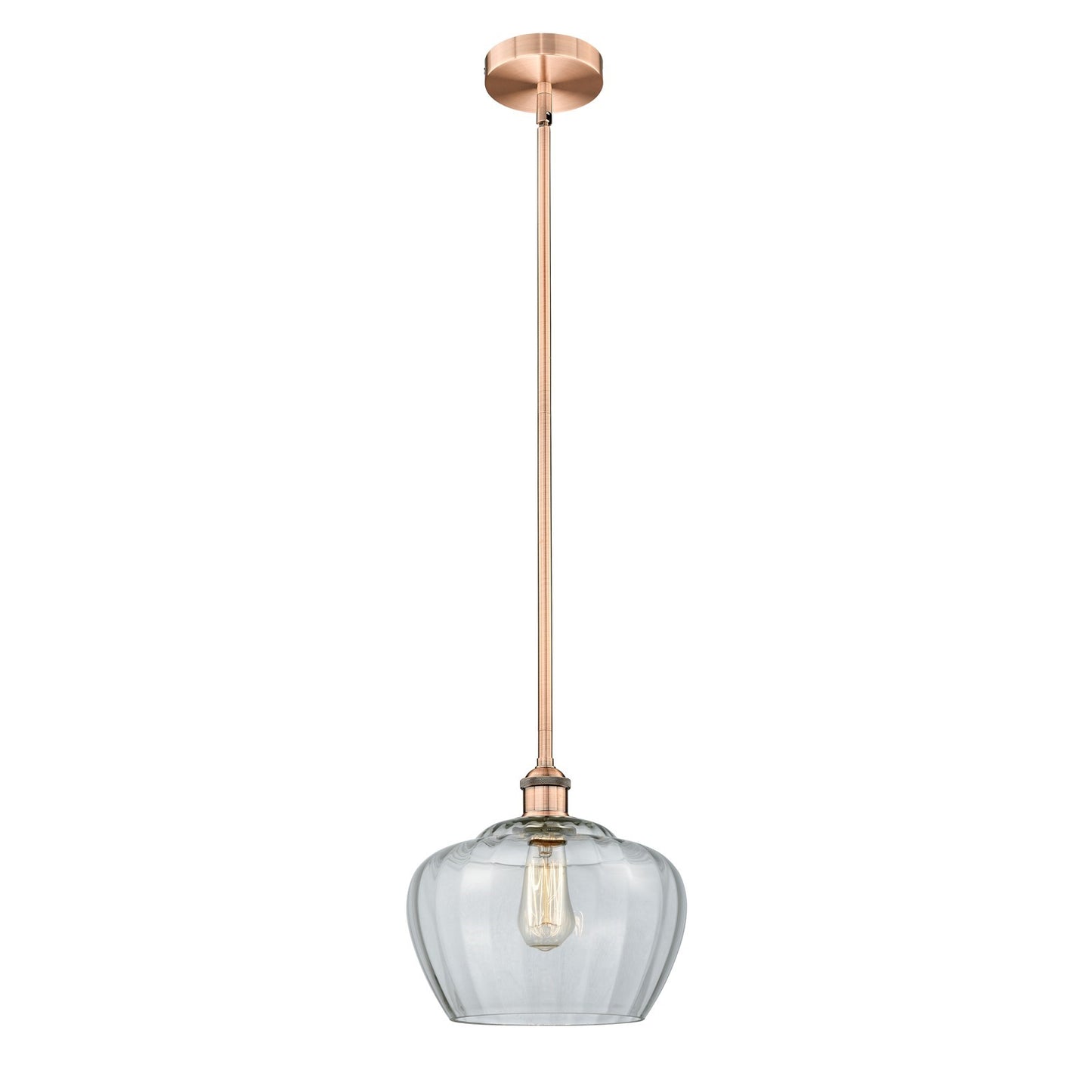 Innovations Fenton 11in 1-Light Mini Pendant | Industrial Antique Copper Steel and Clear Ribbed Glass | Kitchen Island & Dining | Model 616-1S-AC-G92-L