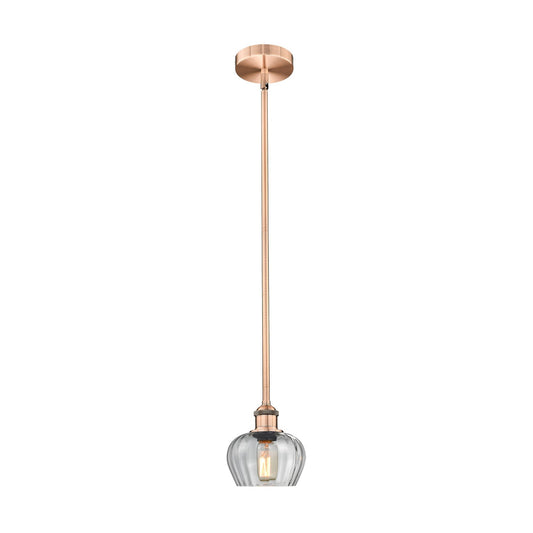 Innovations Fenton 7in 1-Light Mini Pendant | Industrial Antique Copper Steel and Clear Ribbed Glass | Kitchen Island & Dining | Model 616-1S-AC-G92-LED