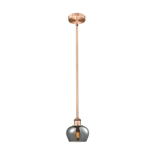 Innovations Fenton 7in 1-Light Mini Pendant | Industrial Antique Copper Steel and Light Smoke Ribbed Glass | Kitchen Island & | Model 616-1S-AC-G93-LED