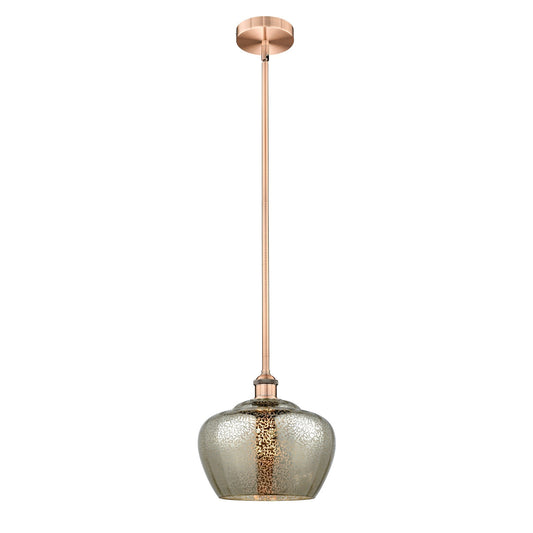 Innovations Fenton 11in 1-Light Mini Pendant | Industrial Antique Copper Steel and Mercury Ribbed Glass | Kitchen Island & Dining | Model 616-1S-AC-G96-L