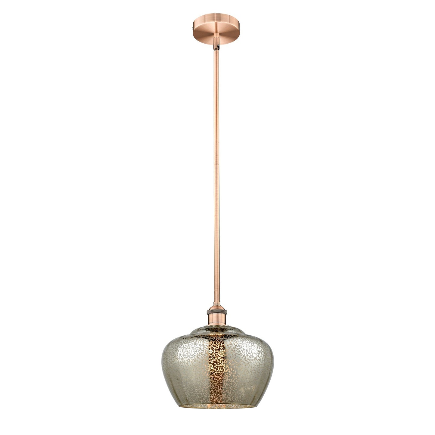 Innovations Fenton 11in 1-Light Mini Pendant | Industrial Antique Copper Steel and Mercury Ribbed Glass | Kitchen Island & Dining | Model 616-1S-AC-G96-L