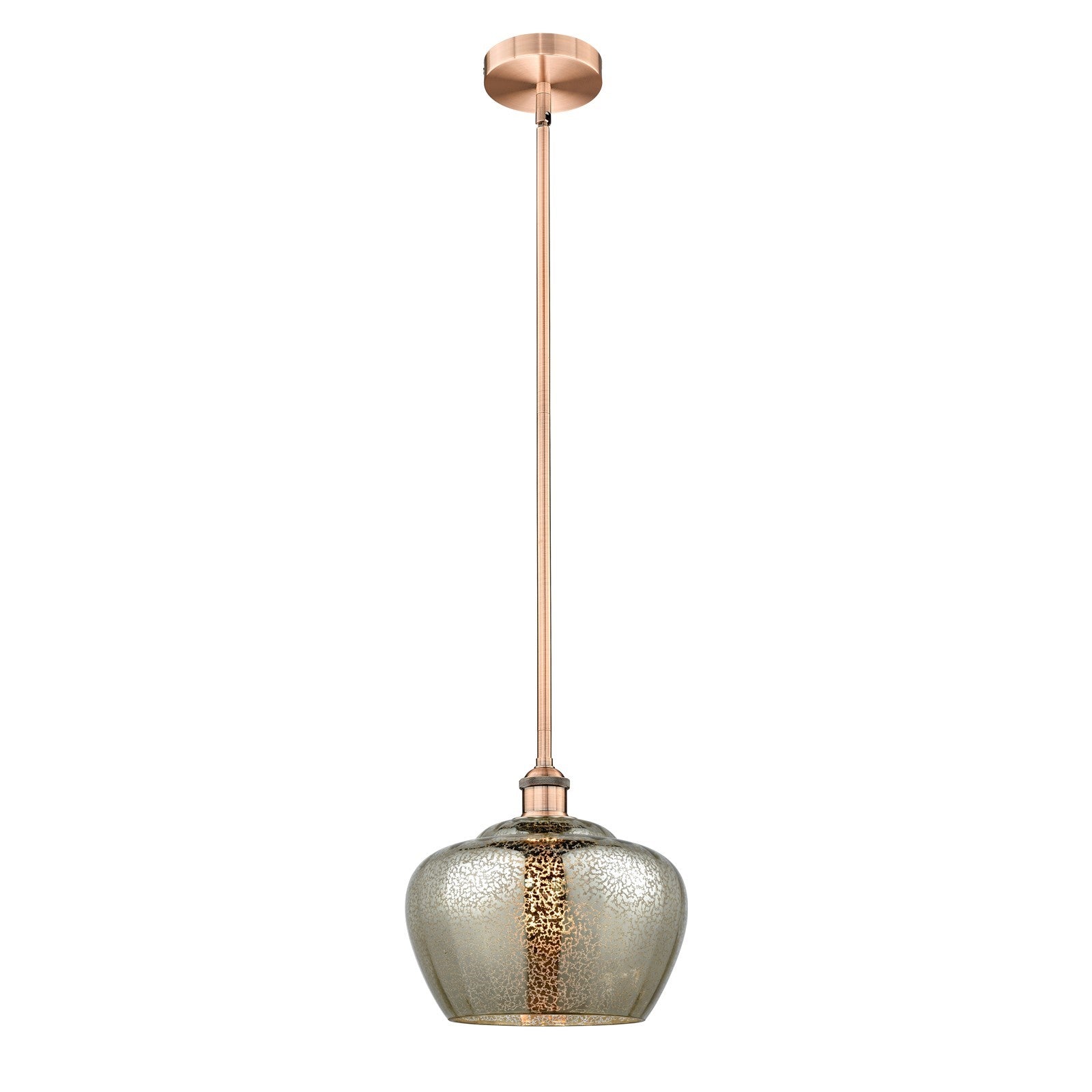Innovations Fenton 11in 1-Light Mini Pendant | Industrial Antique Copper Steel and Mercury Ribbed Glass | Kitchen Island & | Model 616-1S-AC-G96-L-LED