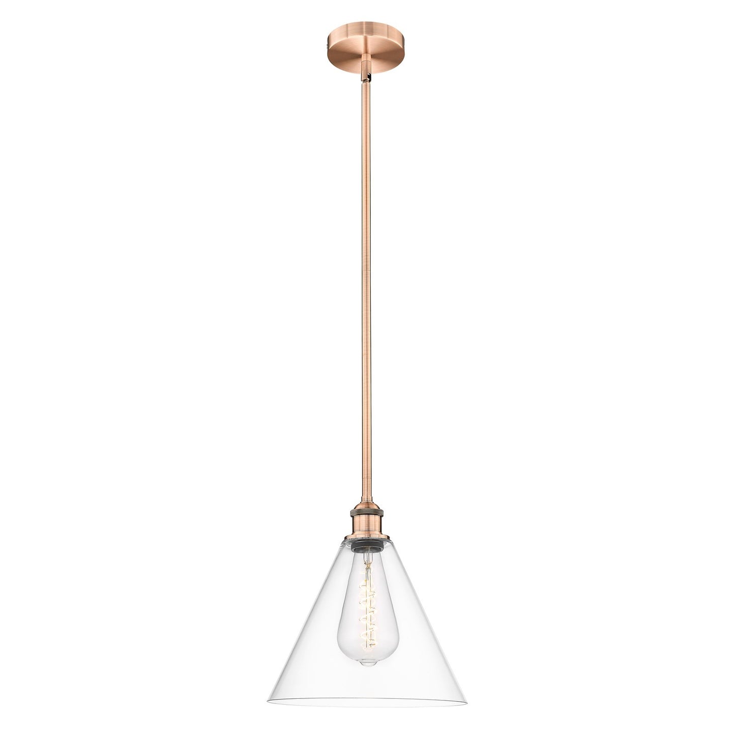 Innovations Berkshire 12in 1-Light Mini Pendant | Industrial Antique Copper Steel and Clear Glass | Kitchen Island & Dining | Model 616-1S-AC-GBC-122-LED