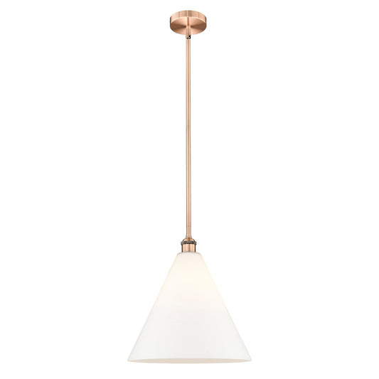 Innovations Berkshire Glass 16in 1-Light Pendant | Industrial Antique Copper Steel and Matte White Glass | Kitchen Island & | Model 616-1S-AC-GBC-161-LED