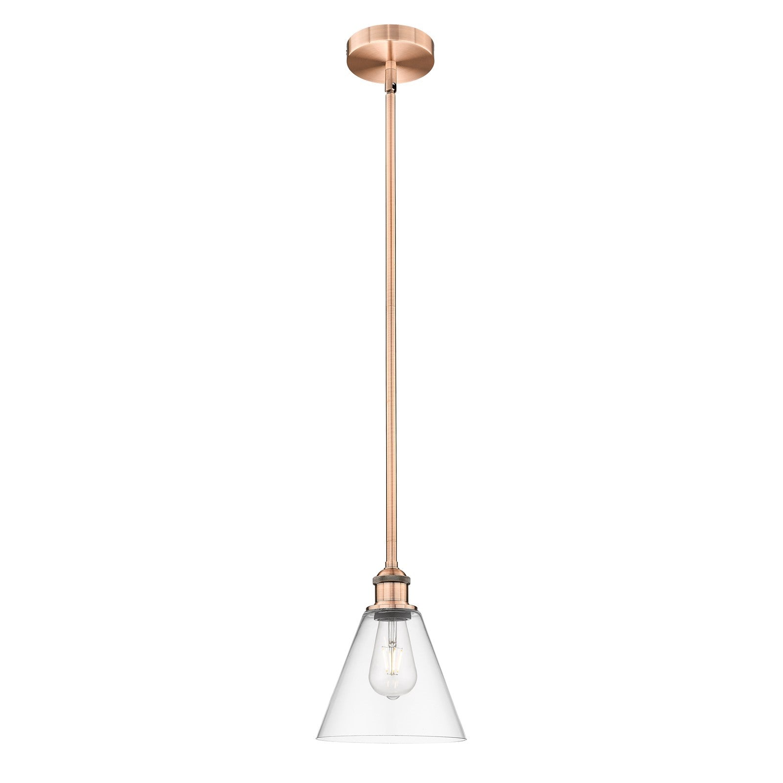 Innovations Berkshire Glass 8in 1-Light Mini Pendant | Industrial Antique Copper Steel and Clear Glass | Kitchen Island & Dining | Model 616-1S-AC-GBC-82