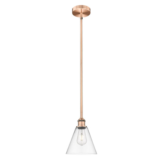 Innovations Berkshire 8in 1-Light Mini Pendant | Industrial Antique Copper Steel and Clear Glass | Kitchen Island & Dining | Model 616-1S-AC-GBC-82-LED