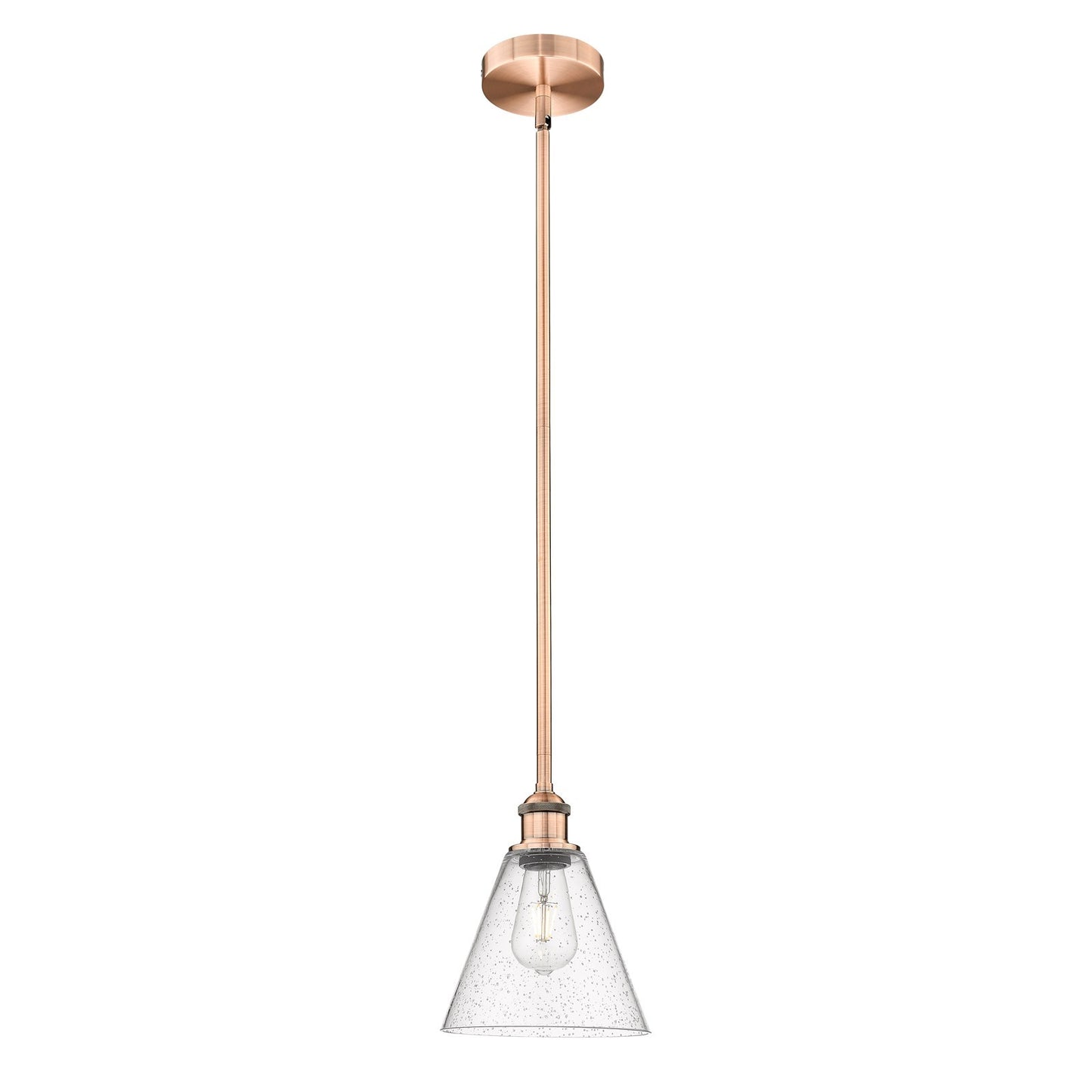 Innovations Berkshire Glass 8in 1-Light Mini Pendant | Industrial Antique Copper Steel and Seedy Glass | Kitchen Island & Dining | Model 616-1S-AC-GBC-84