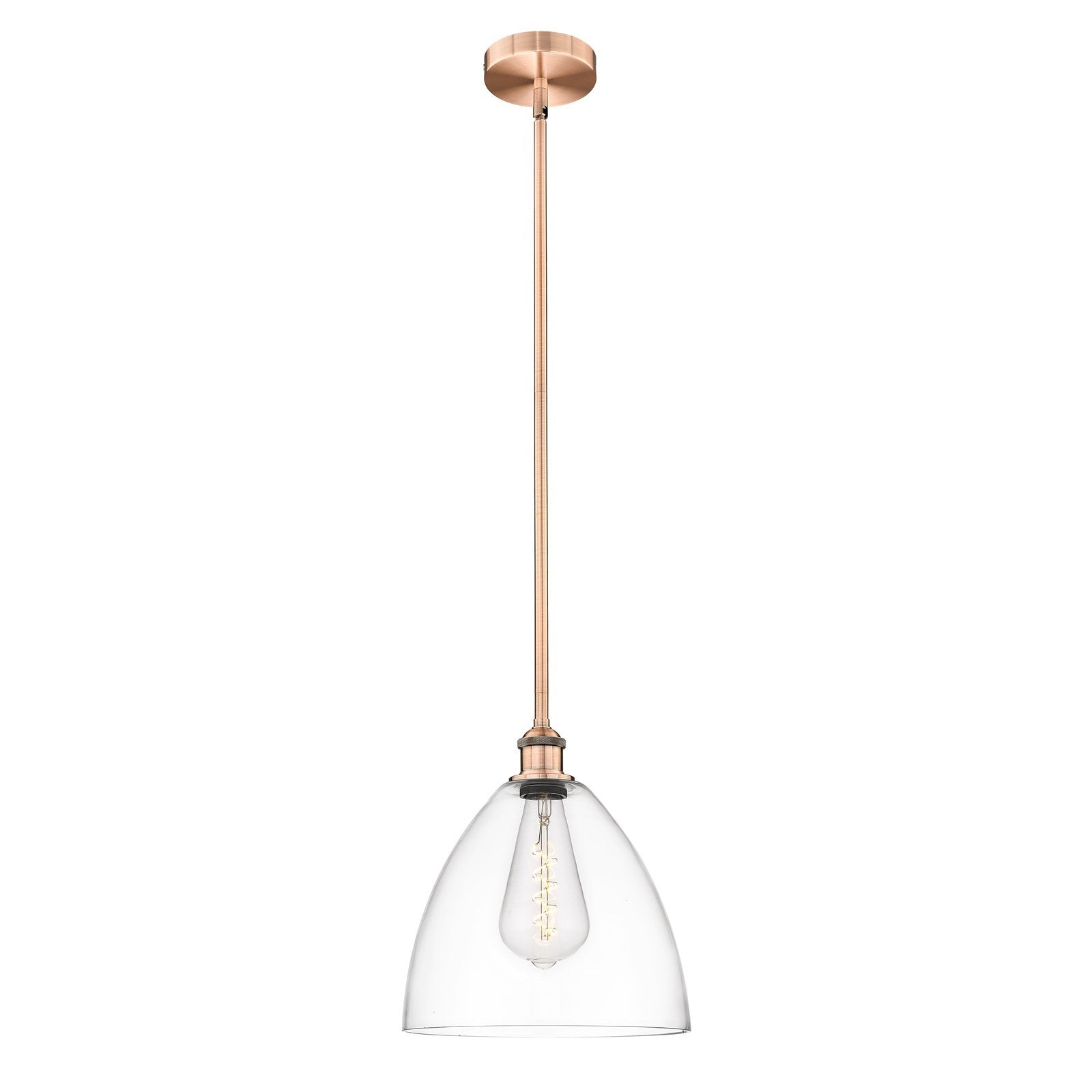 Innovations Bristol 12in 1-Light Mini Pendant | Industrial Antique Copper Steel and Clear Glass | Kitchen Island & Dining Room | Model 616-1S-AC-GBD-122