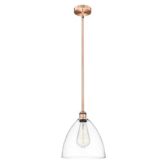Innovations Bristol 12in 1-Light Mini Pendant | Industrial Antique Copper Steel and Clear Glass | Kitchen Island & Dining Room | Model 616-1S-AC-GBD-122