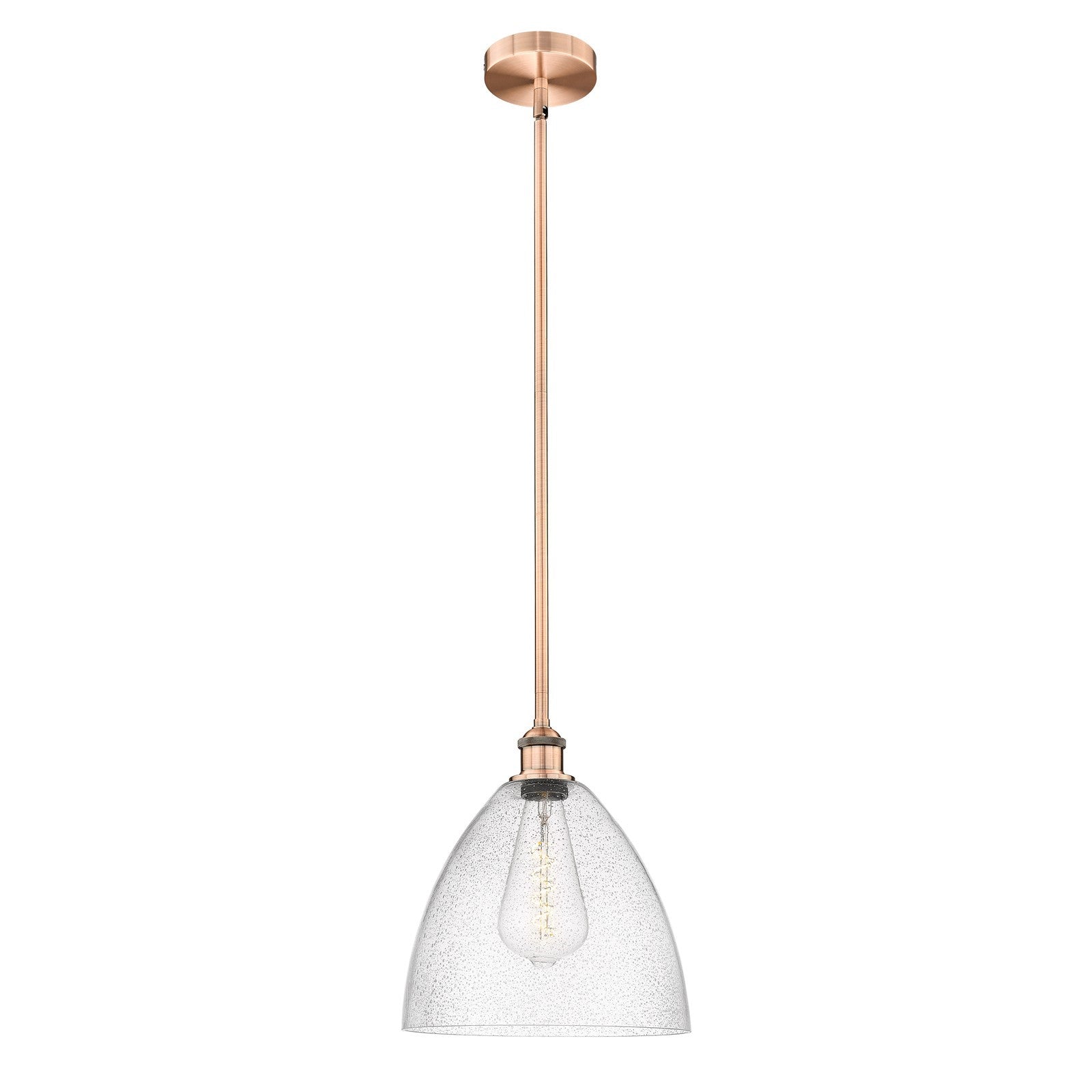Innovations Bristol 12in 1-Light Mini Pendant | Industrial Antique Copper Steel and Seedy Glass | Kitchen Island & Dining | Model 616-1S-AC-GBD-124-LED
