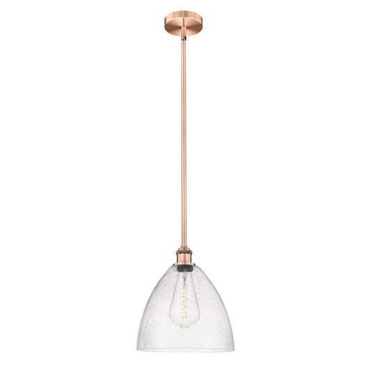 Innovations Bristol 12in 1-Light Mini Pendant | Industrial Antique Copper Steel and Seedy Glass | Kitchen Island & Dining | Model 616-1S-AC-GBD-124-LED