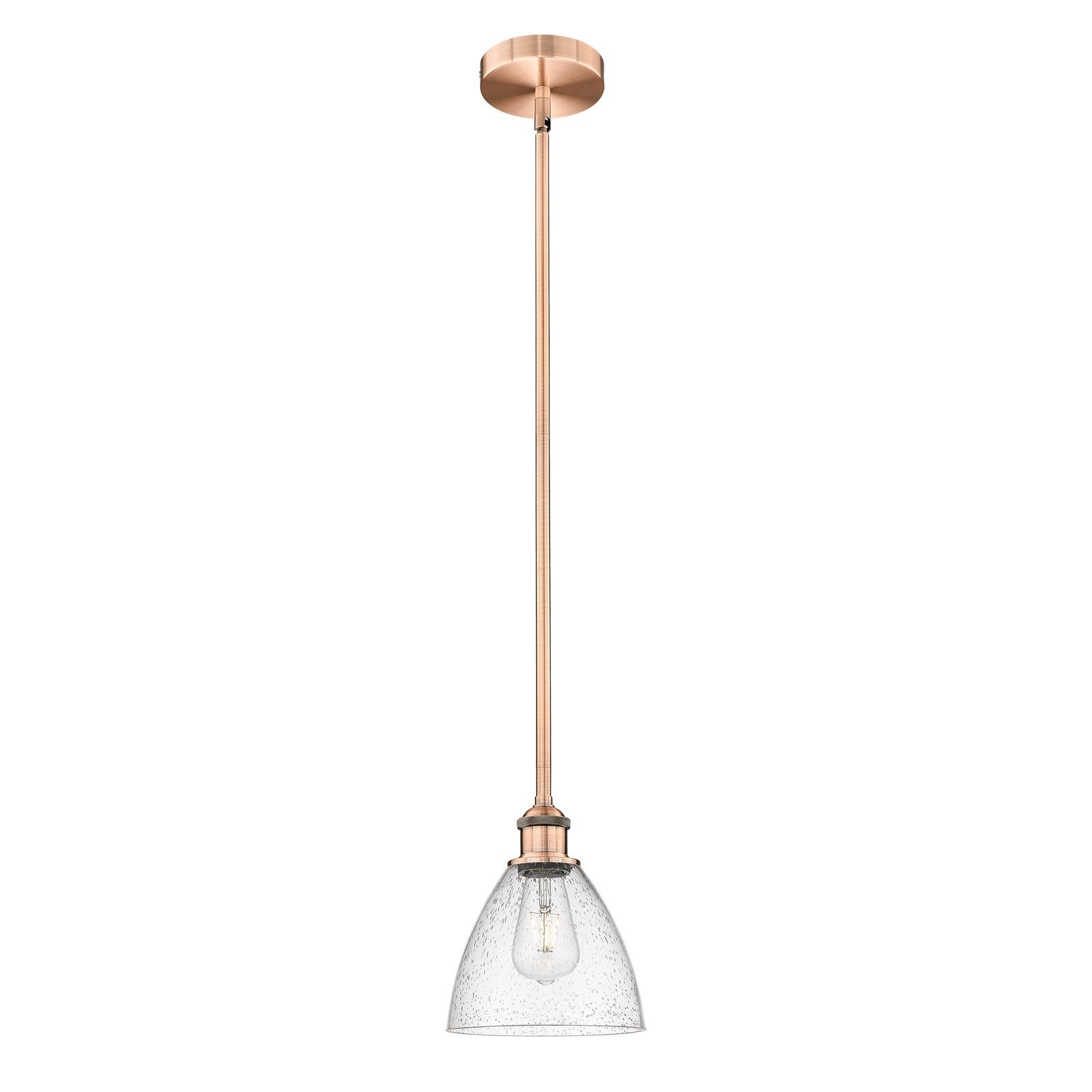 Innovations Bristol 7.5in 1-Light Mini Pendant | Industrial Antique Copper Steel and Seedy Glass | Kitchen Island & Dining | Model 616-1S-AC-GBD-754-LED