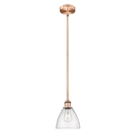 Innovations Bristol 7.5in 1-Light Mini Pendant | Industrial Antique Copper Steel and Seedy Glass | Kitchen Island & Dining | Model 616-1S-AC-GBD-754-LED