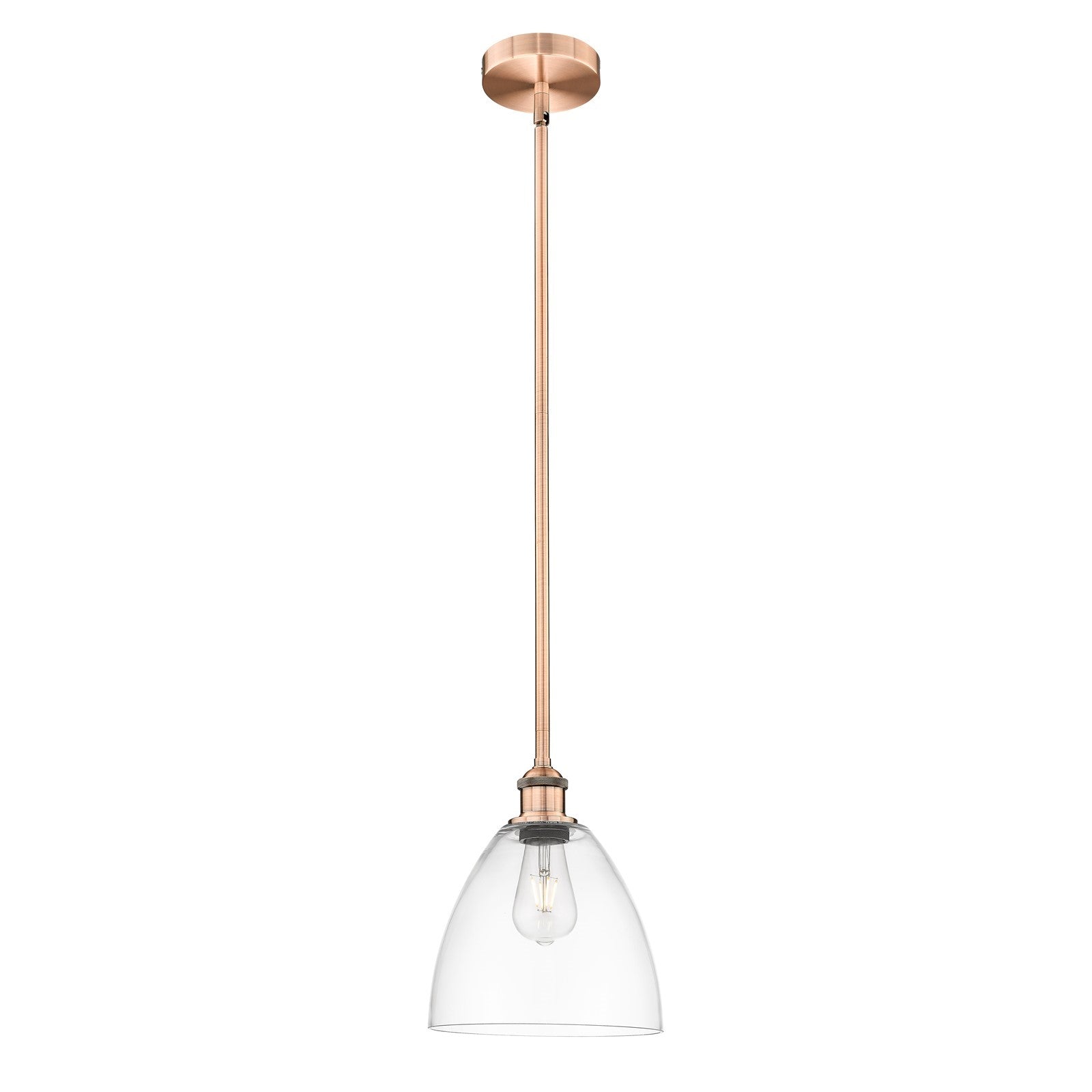 Innovations Bristol 9in 1-Light Mini Pendant | Industrial Antique Copper Steel and Clear Glass | Kitchen Island & Dining Room | 9 | Model 616-1S-AC-GBD-92