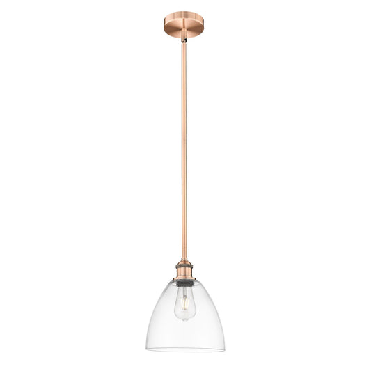 Innovations Bristol 9in 1-Light Mini Pendant | Industrial Antique Copper Steel and Clear Glass | Kitchen Island & Dining Room | 9 | Model 616-1S-AC-GBD-92
