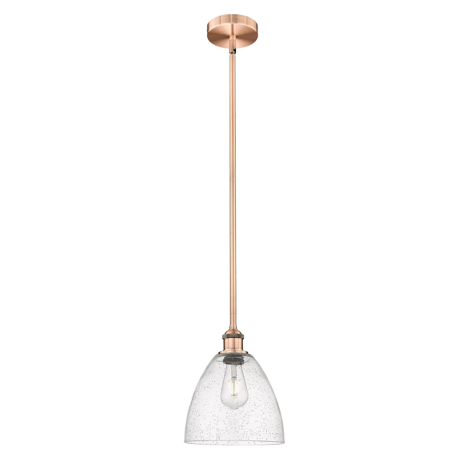 Innovations Bristol 9in 1-Light Mini Pendant | Industrial Antique Copper Steel and Seedy Glass | Kitchen Island & Breakfast | Model 616-1S-AC-GBD-94-LED