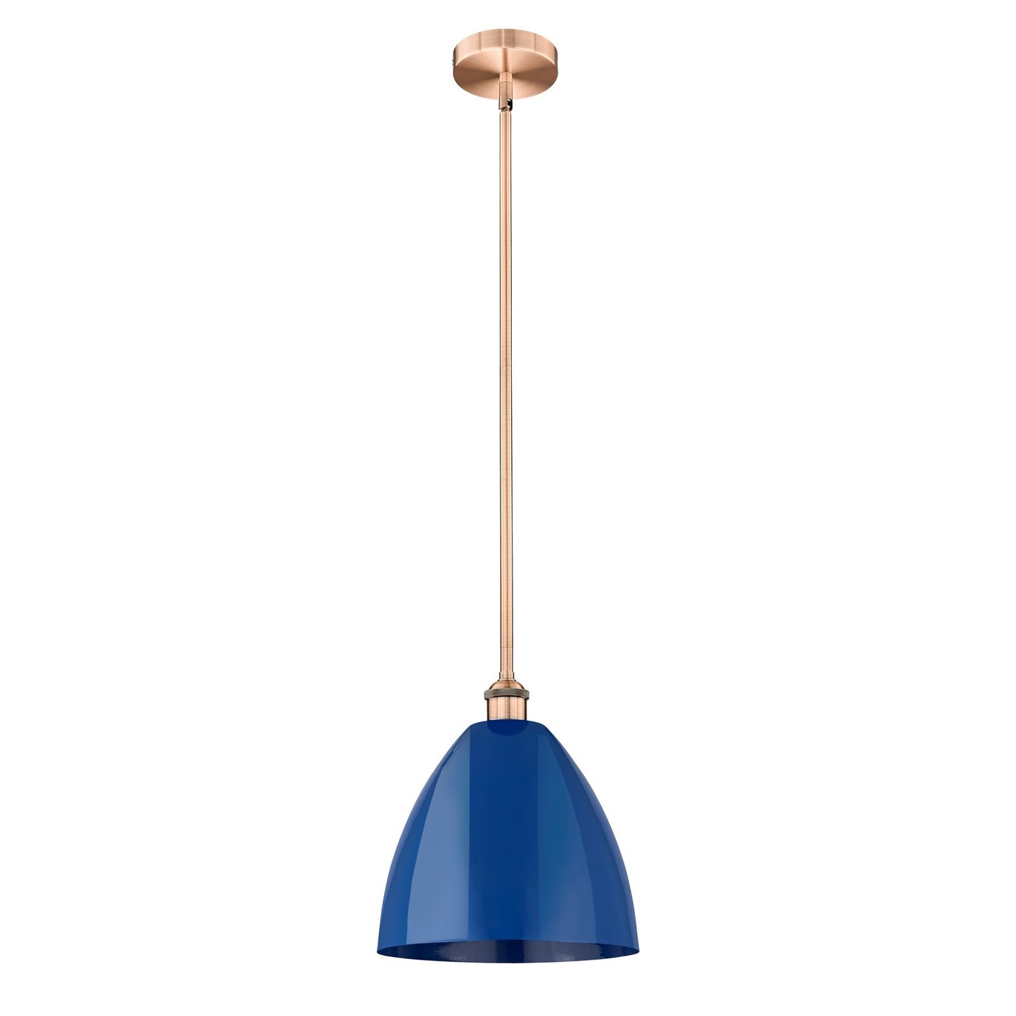 Innovations Plymouth 12in 1-Light Mini Pendant | Industrial Antique Copper and Matte Blue Metal | Kitchen Island & Dining Room | Model 616-1S-AC-MBD-12-BL