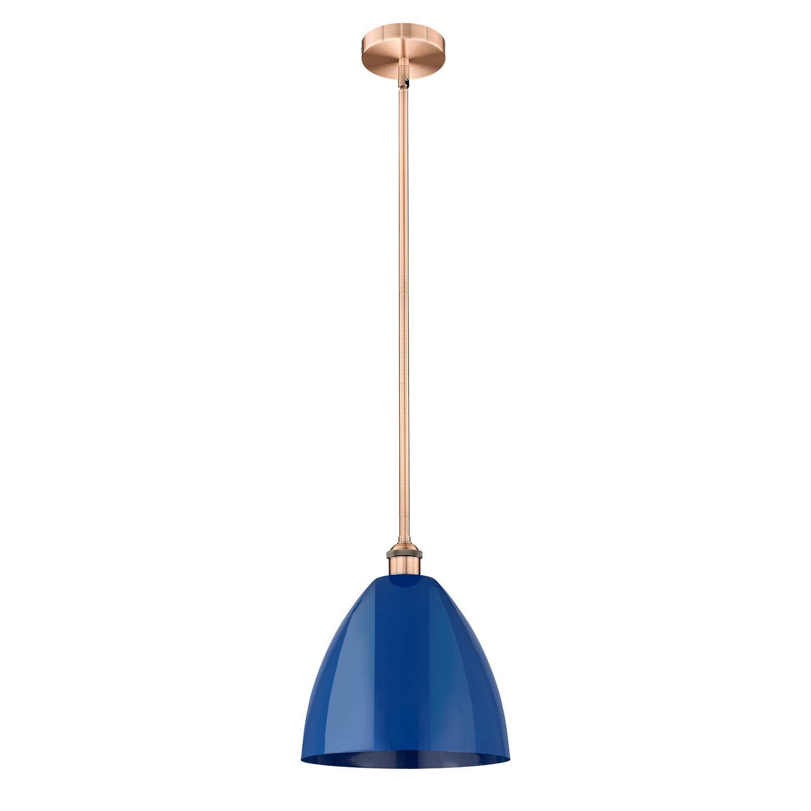 Innovations Plymouth 12in 1-Light Mini Pendant | Industrial Antique Copper and Matte Blue Metal | Kitchen Island & Dining Room | Model 616-1S-AC-MBD-12-BL