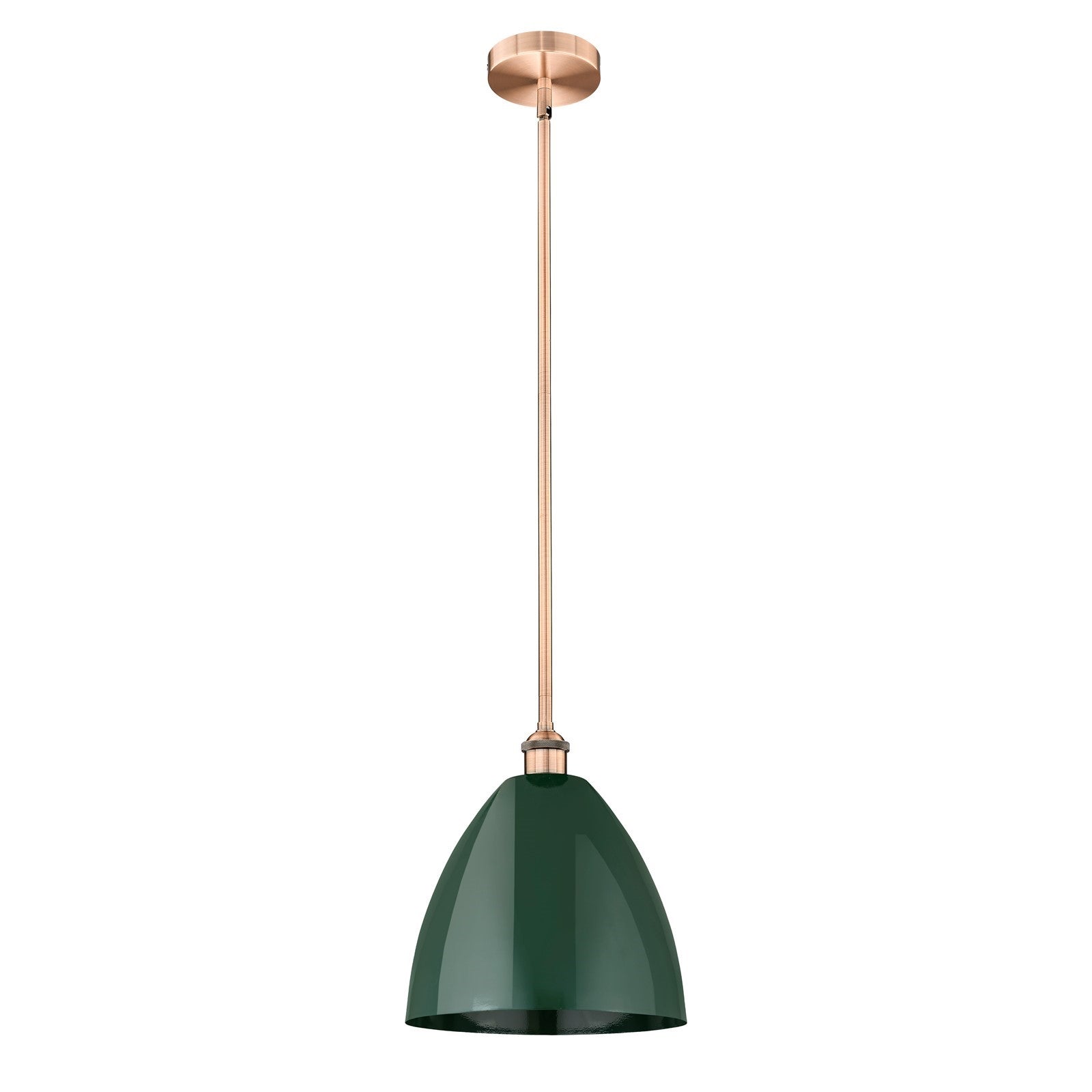 Innovations Plymouth 12in 1-Light Mini Pendant | Industrial Antique Copper and Matte Green Metal Shade | Kitchen Island & | Model 616-1S-AC-MBD-12-GR