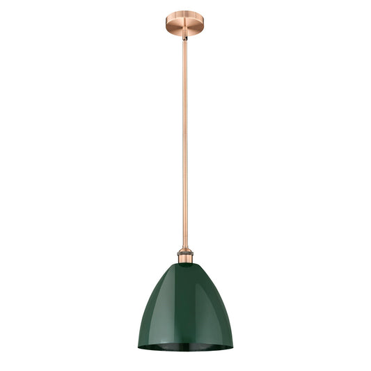 Innovations Plymouth 12in 1-Light Mini Pendant | Industrial Antique Copper and Matte Green Metal Shade | Kitchen Island & | Model 616-1S-AC-MBD-12-GR