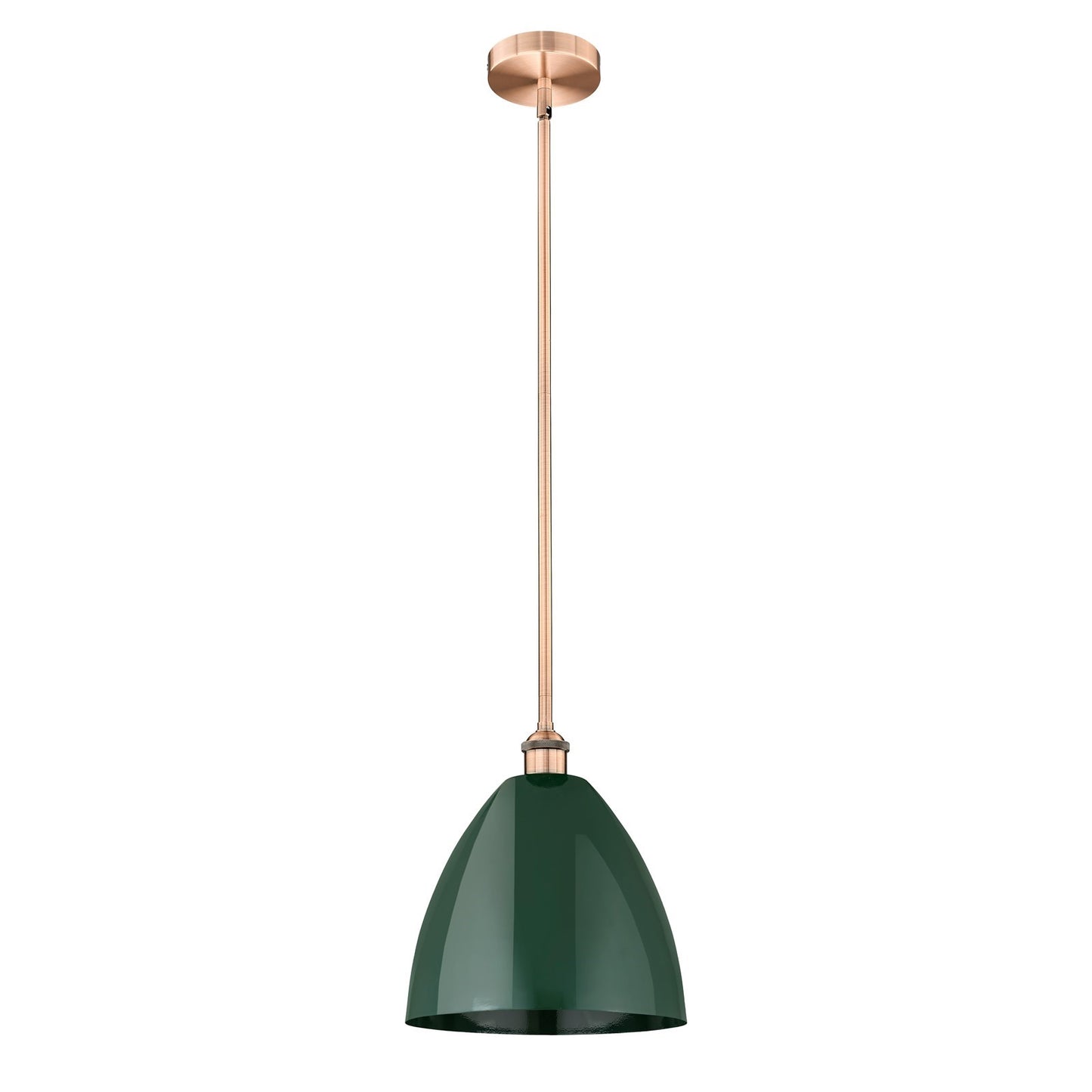 Innovations Plymouth 12in 1-Light Mini Pendant | Industrial Antique Copper Steel and Matte Green Metal | Kitchen Island & | Model 616-1S-AC-MBD-12-GR-LED