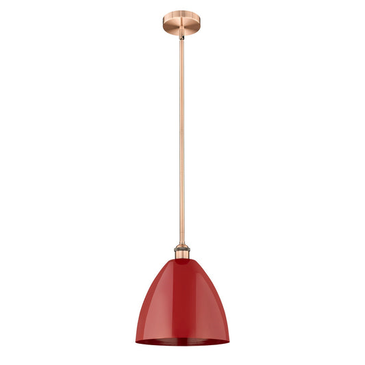 Innovations Plymouth 12in 1-Light Mini Pendant | Industrial Antique Copper Steel and Matte Red Metal | Kitchen Island | 12 | Model 616-1S-AC-MBD-12-RD-LED