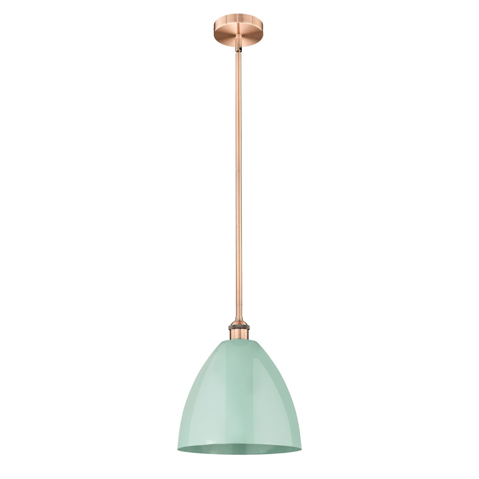Innovations Plymouth 12in 1-Light Mini Pendant | Industrial Farmhouse Antique Copper and Matte Seafoam Metal Shade | Model 616-1S-AC-MBD-12-SF-LED