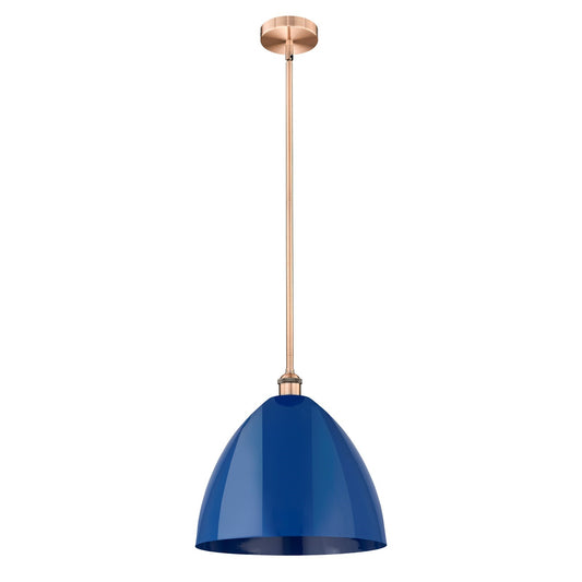 Innovations Plymouth 16in 1-Light Mini Pendant | Industrial Antique Copper and Matte Blue Metal Shade | Kitchen Island & | Model 616-1S-AC-MBD-16-BL
