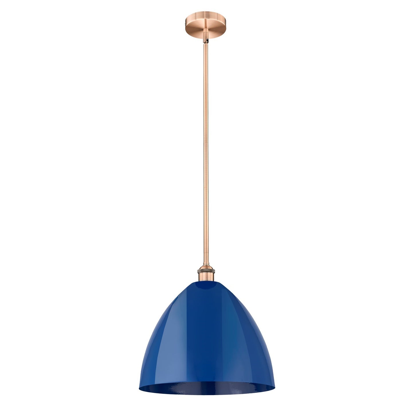Innovations Plymouth 16in 1-Light Mini Pendant | Industrial Antique Copper and Matte Blue Metal | Kitchen Island & Dining | Model 616-1S-AC-MBD-16-BL-LED