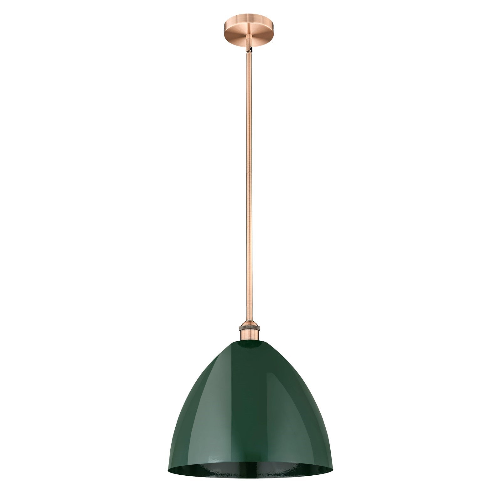 Innovations Plymouth 16in 1-Light Mini Pendant | Industrial Antique Copper and Matte Green Metal | Kitchen Island & Dining | Model 616-1S-AC-MBD-16-GR-LED