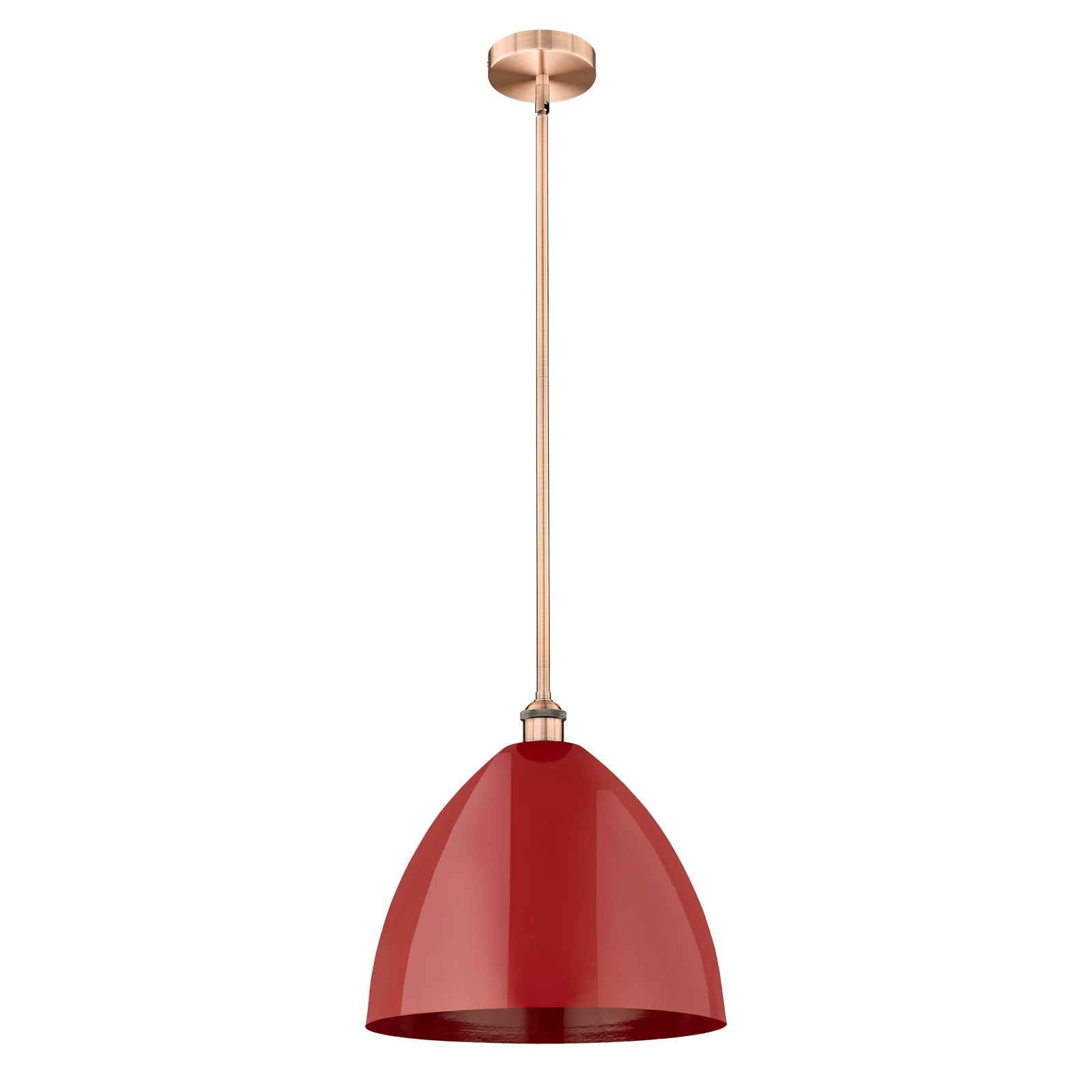 Innovations Plymouth 16in 1-Light Mini Pendant | Industrial Antique Copper Steel and Matte Red Metal | Kitchen Island & Dining | Model 616-1S-AC-MBD-16-RD