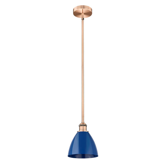 Innovations Plymouth 1-Light 7.5in Mini Pendant | Industrial Farmhouse Antique Copper Steel and Matte Blue Metal Shade | Model 616-1S-AC-MBD-75-BL