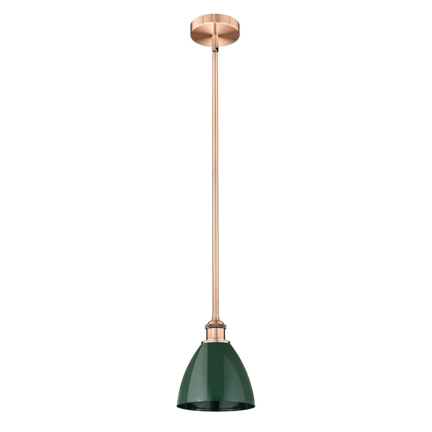 Innovations Plymouth 7.5in 1-Light Mini Pendant | Industrial Farmhouse Antique Copper Steel and Matte Green Metal Shade | Model 616-1S-AC-MBD-75-GR-LED