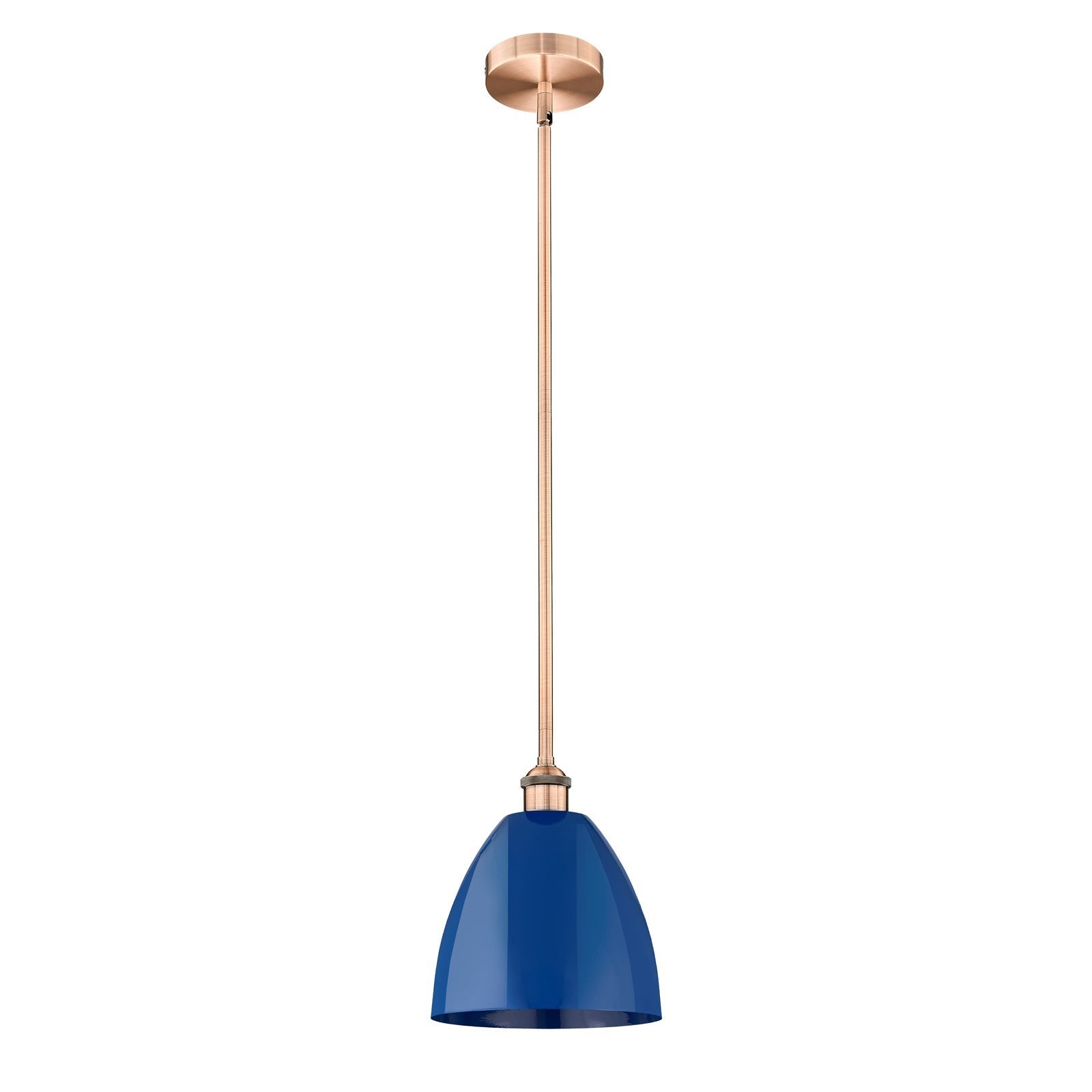 Innovations Plymouth 9in 1-Light Mini Pendant | Industrial Antique Copper and Matte Blue Metal | Kitchen Island & Dining Room | Model 616-1S-AC-MBD-9-BL