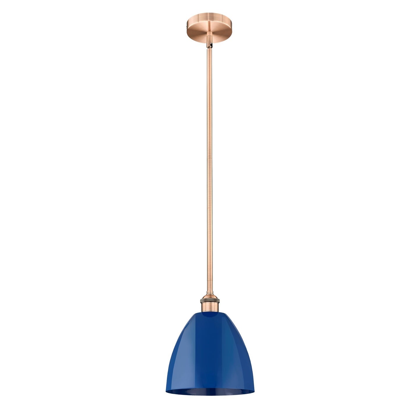 Innovations Plymouth 9in 1-Light Mini Pendant | Industrial Antique Copper and Matte Blue Metal | Kitchen Island & Dining Room | Model 616-1S-AC-MBD-9-BL