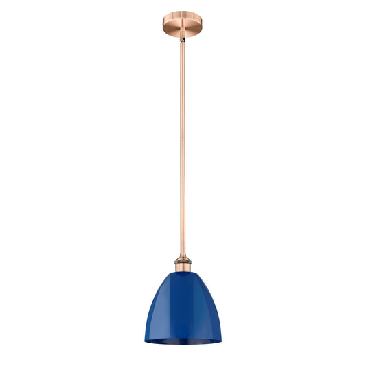 Innovations Plymouth 9in 1-Light Mini Pendant | Industrial Antique Copper and Matte Blue Metal | Kitchen Island & Dining | Model 616-1S-AC-MBD-9-BL-LED