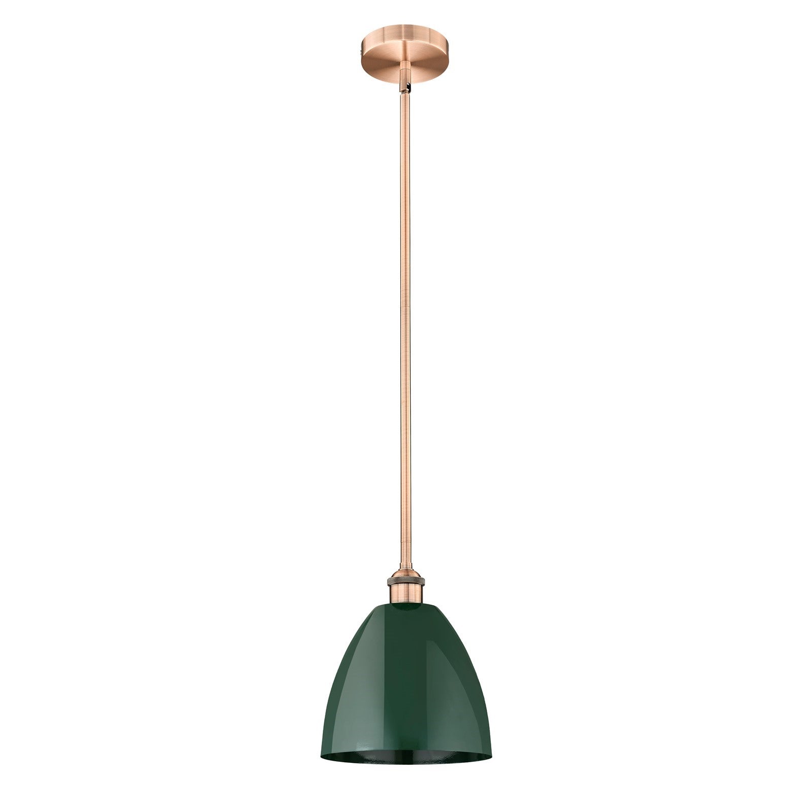 Innovations Plymouth 9in 1-Light Mini Pendant | Industrial Antique Copper and Matte Green Metal Shade | Kitchen Island & Dining | Model 616-1S-AC-MBD-9-GR