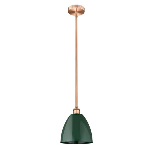 Innovations Plymouth 9in 1-Light Mini Pendant | Industrial Antique Copper and Matte Green Metal Shade | Kitchen Island & Dining | Model 616-1S-AC-MBD-9-GR