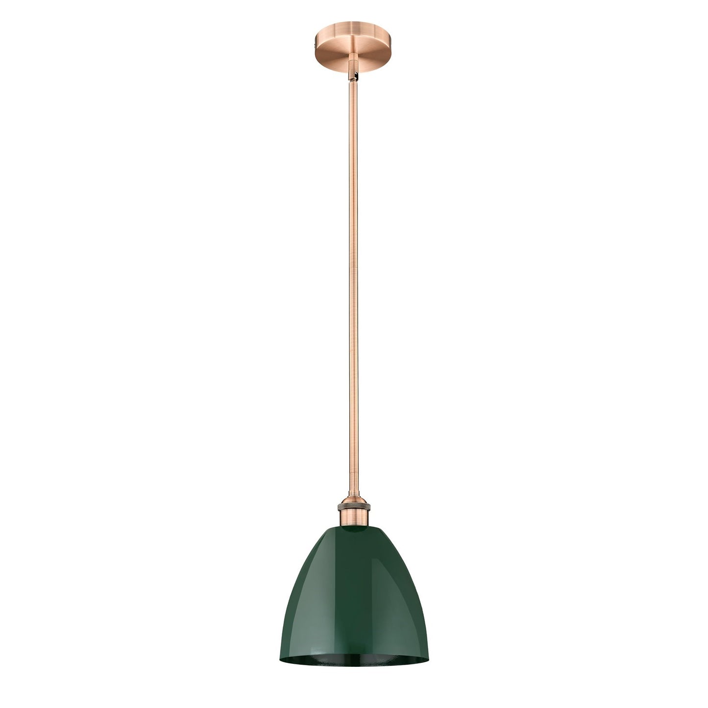 Innovations Plymouth 9in 1-Light Mini Pendant | Industrial Antique Copper and Matte Green Metal | Kitchen Island & Dining | Model 616-1S-AC-MBD-9-GR-LED